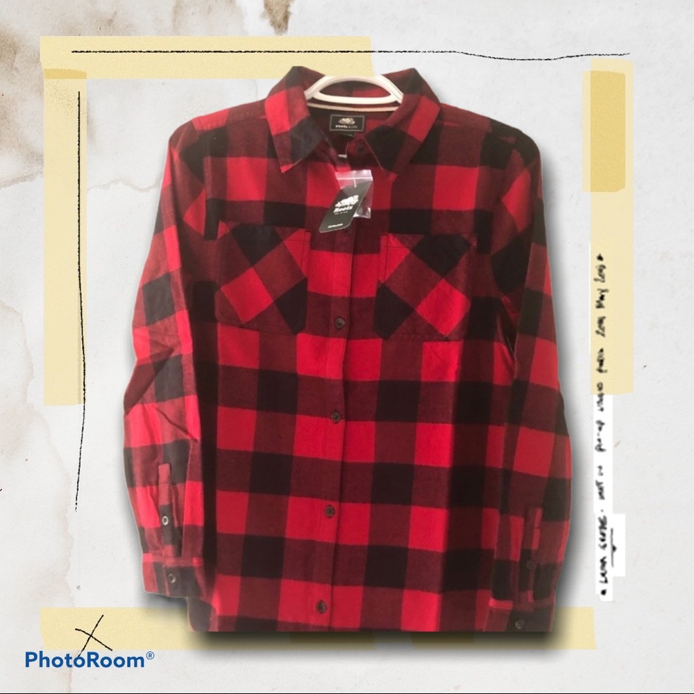 🙃🆕 ROOTS KIDS XL Kids Flanel Plaid Button Down Shirt